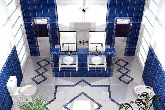 white and blue bathroom tiles