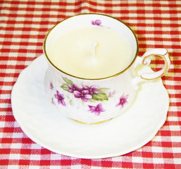 handmade candles created with tea cups