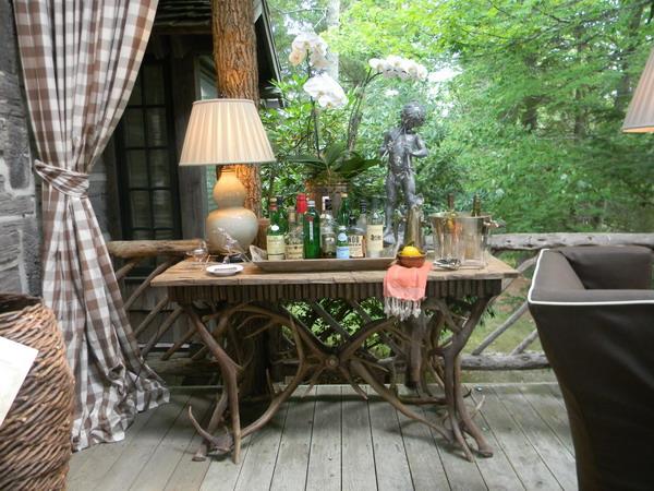 carved wooden table on porch decoration