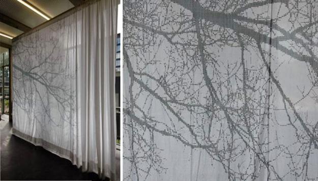 white curtains with branches