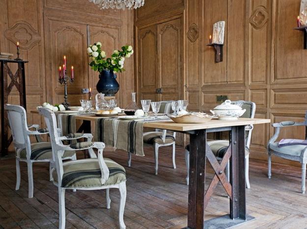 Wooden furniture for modern dining room decoration on French Alpine and rustic styles