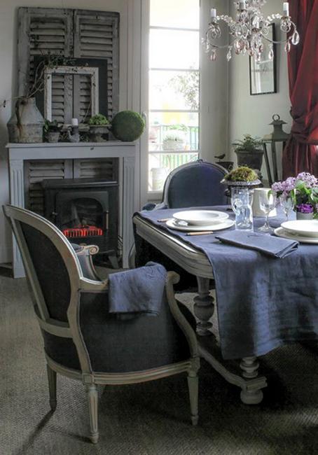  french style dining room decorating and table setting in gray and red colors 