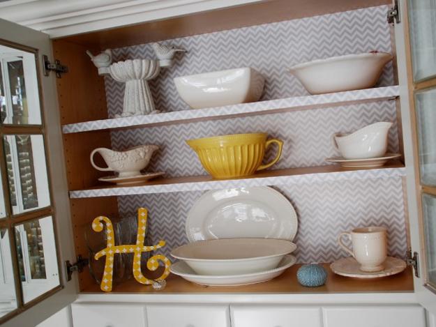 kitchen cabinet decoration with paper