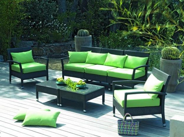 outdoor furniture with green cushions