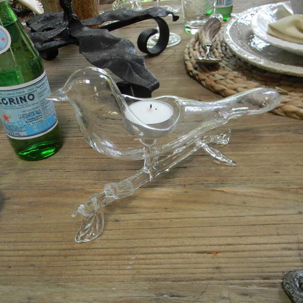  glass candle holder shaped like birds 