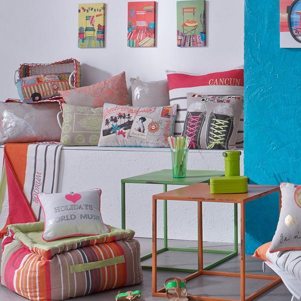 home textiles, blue and pink color combination with Rainbow Accessories