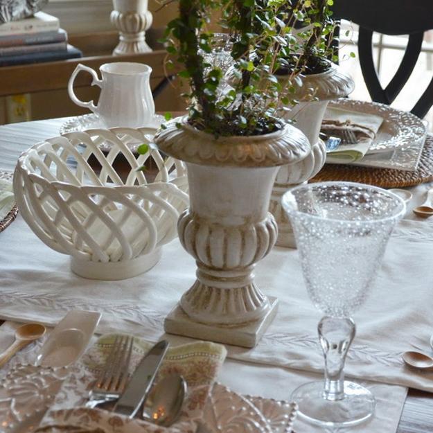 spring decorations and set table