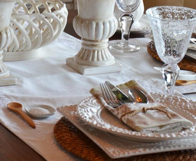 white tableware and napkins in neutral colors