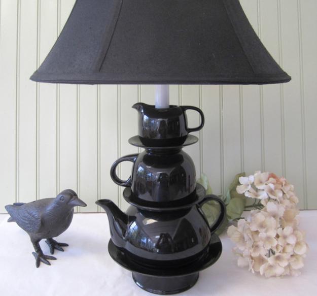 table lamps made with tea cups and pots