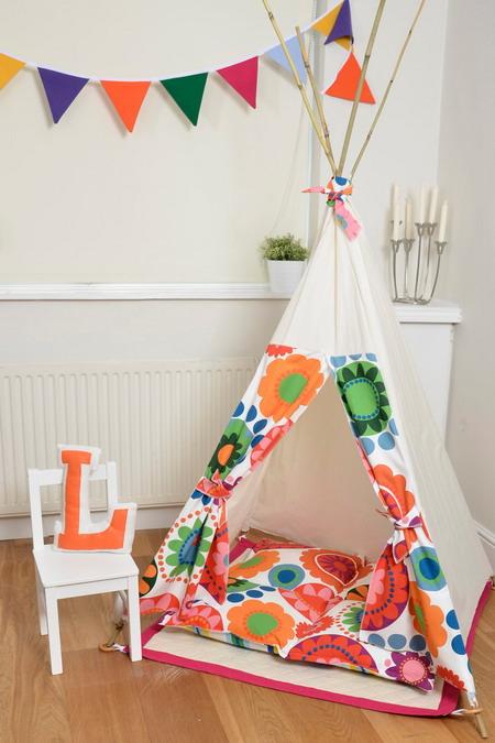 colorful floral fabric for teepee for kids bedroom
