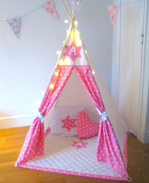 pink curtain fabric for Tipi and heart shaped pillow