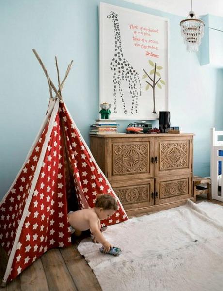 Red dots Tipi curtains for Toddler Bedroom