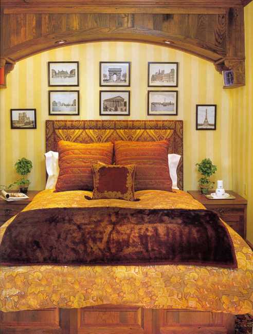 Bedroom Decorating with upholstered bed and murals