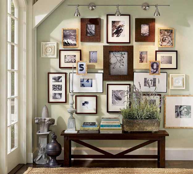 entrance wall decoration with posters and photographs