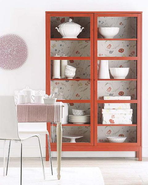 shelving and storage furniture decoration with modern wallpaper