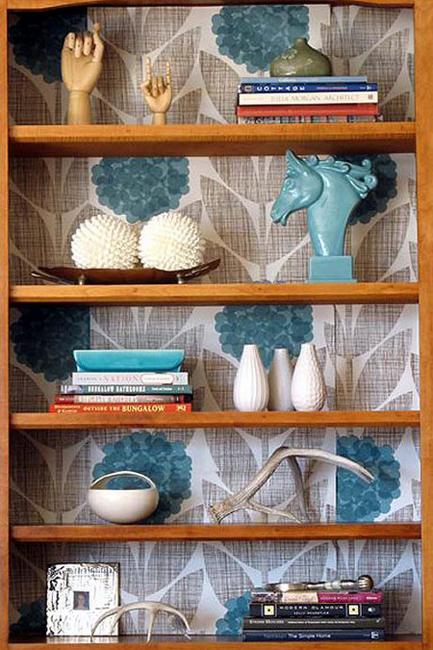 shelving and storage furniture decoration with modern wallpaper