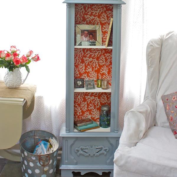 shelving and storage furniture decoration with modern wallpaper