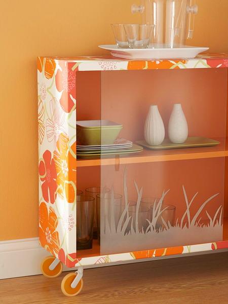 shelving and storage furniture decoration with modern wallpaper