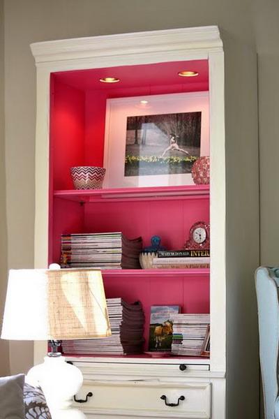 shelving and storage furniture decoration with modern wallpaper