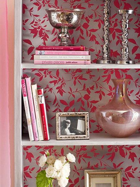  shelving and storage furniture decoration with modern wallpaper 