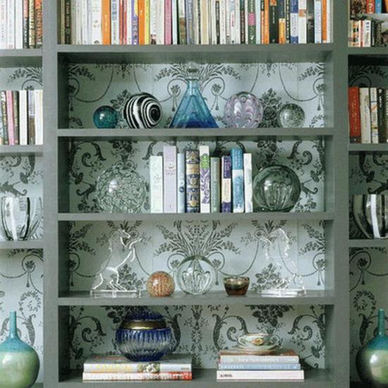 shelving and storage furniture decoration with modern wallpaper