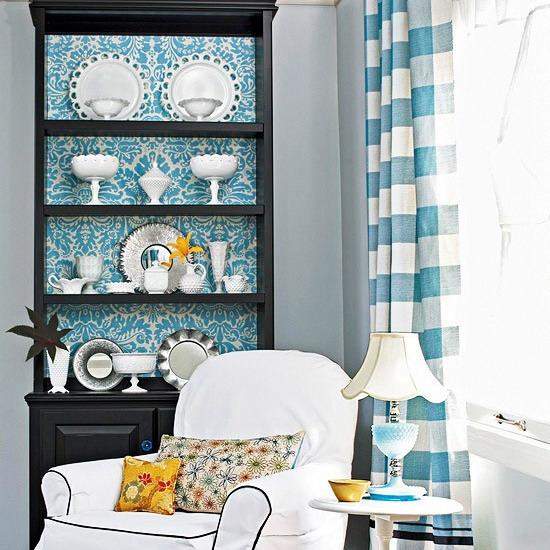 shelving and storage furniture decoration with modern wallpaper