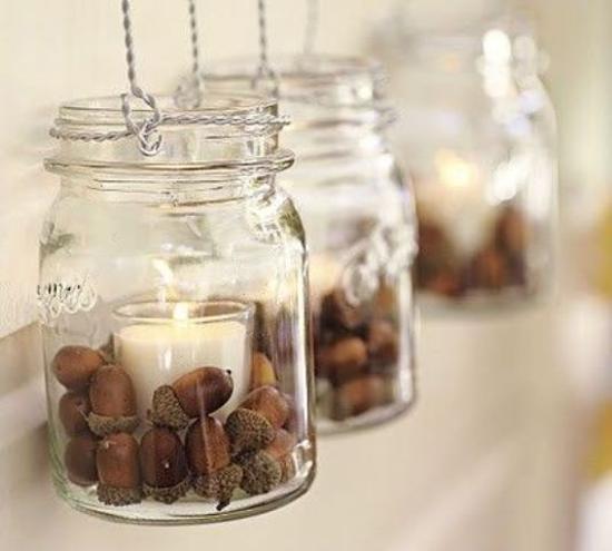 autumn decoration with acorns fall craft ideas for table decorations