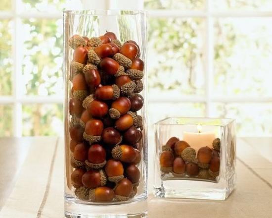 autumn decoration with acorns fall craft ideas for table decorations