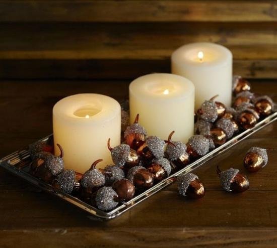 autumn decoration with acorns fall craft ideas for table decorations