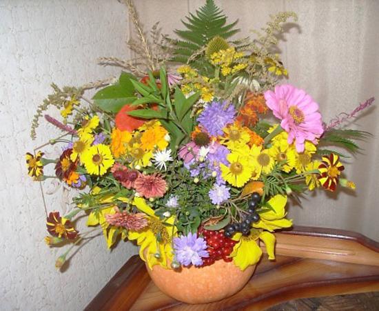 fall decorations, floral arrangements in handmade pumpkin pots and vases