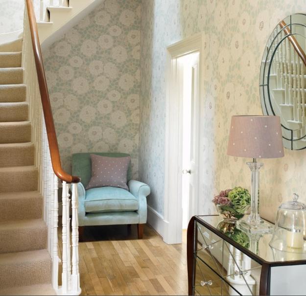 modern home fabrics in pastel colors, upholstered furniture, curtains, sheets, pillows