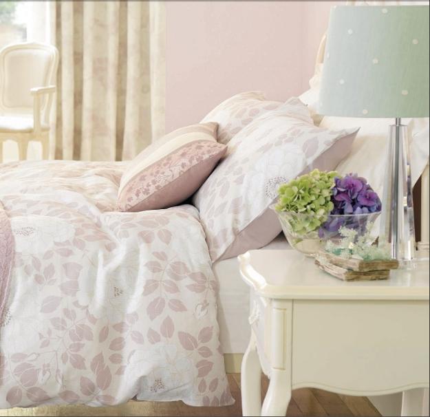  modern home fabrics in pastel colors, upholstered furniture, curtains, sheets, pillows 