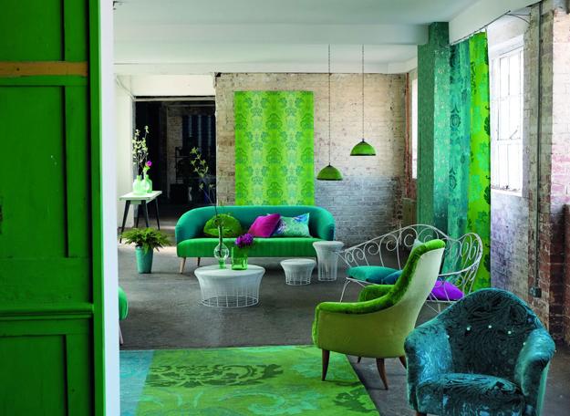  modern room decorate with beautiful wallpaper and home textiles 