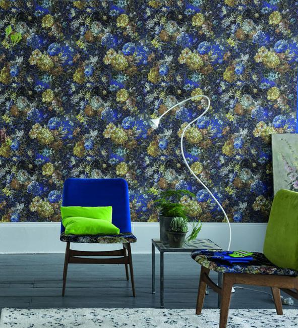  modern room decorate with beautiful wallpaper and home textiles 