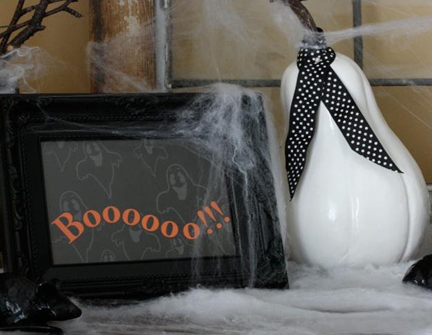  Halloween decoration in black and white colors with orange accents 