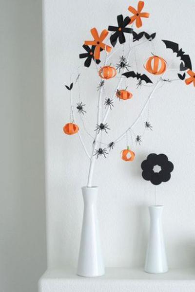  Halloween decoration in black and white colors with orange accents 