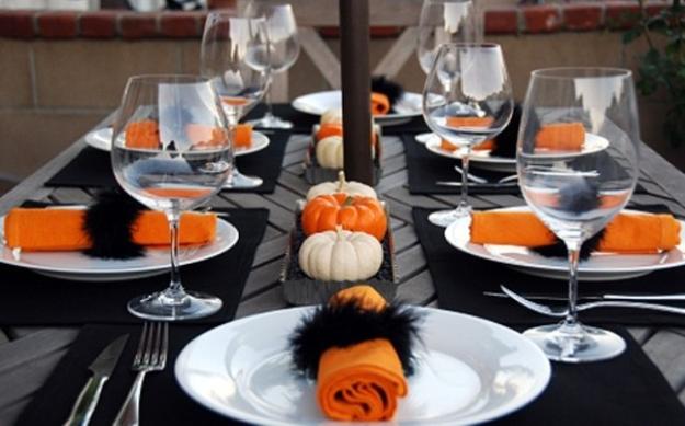 Halloween decoration in black and white colors with orange accents