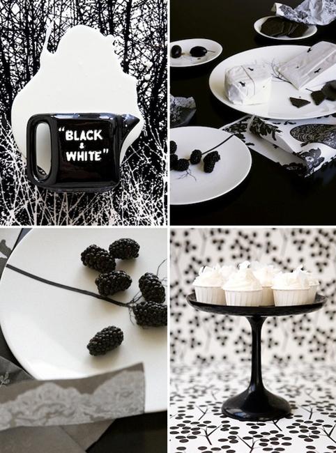 Halloween decoration in black and white colors with orange accents