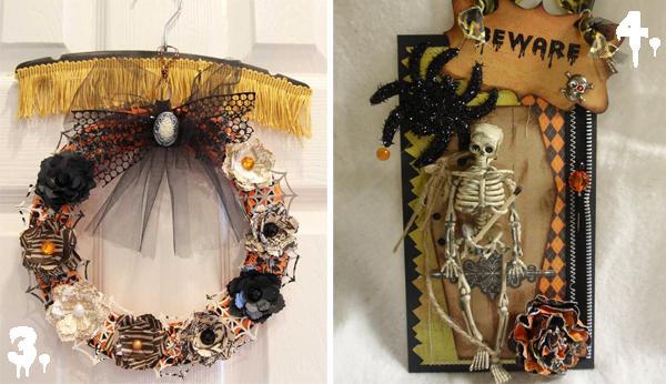 Halloween decoration in black and white colors with orange accents