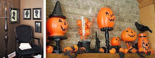 Halloween decoration in black and white colors with orange accents