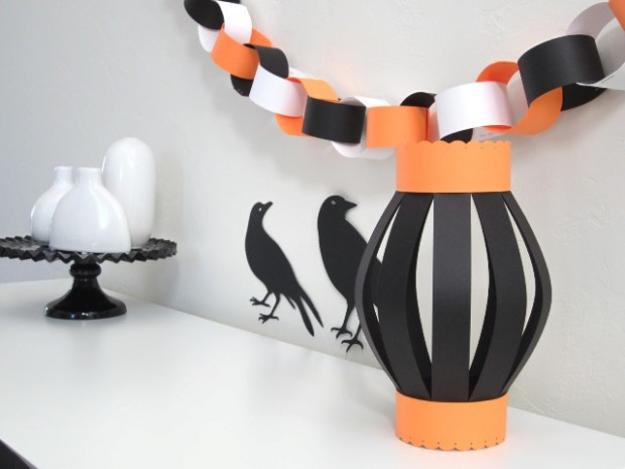 Halloween decoration in black and white colors with orange accents