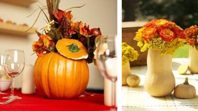 falling, ideas for table decoration with pumpkin and flowers