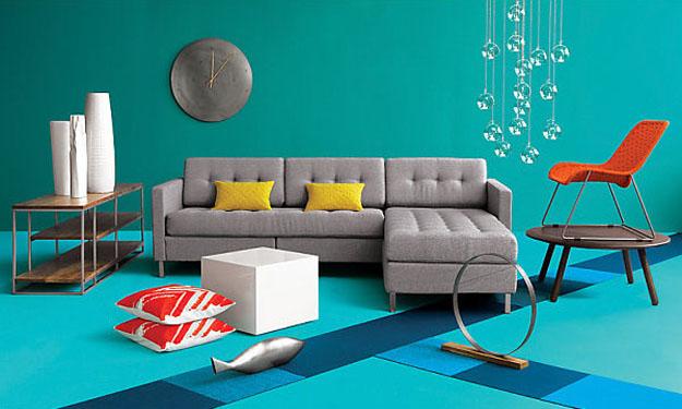 interior decoration with blue and red colors, modern decorative patterns