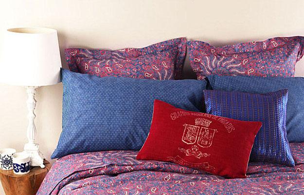 interior decoration with blue and red colors, modern decorative patterns