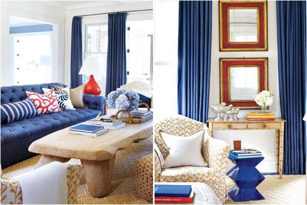 interior decoration with blue and red colors, modern decorative patterns