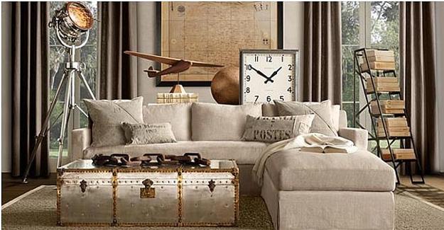 modern interior decoration with boxes and suitcases