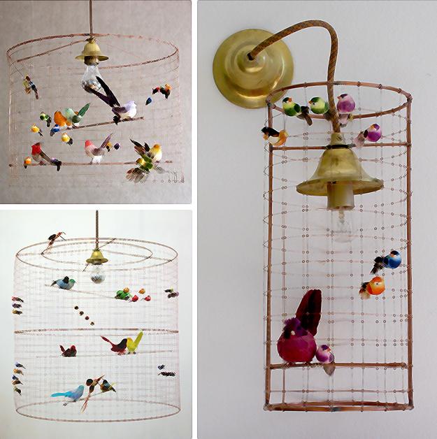 handmade lamps with bird decorations, craft ideas