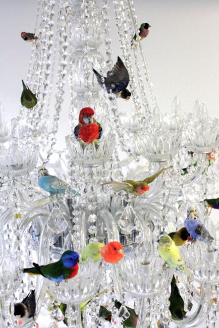 modern crystal chandelier with colorful birds decorations 