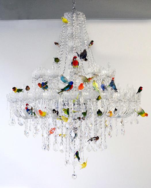  modern crystal chandelier with colorful birds decorations 