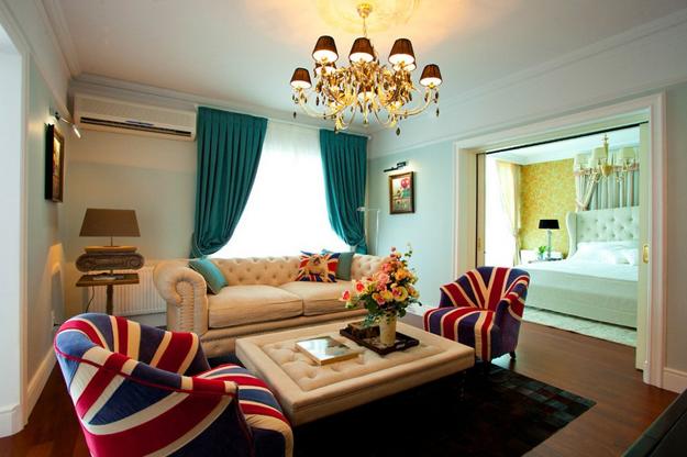 modern interior decorating ideas with British flag accents